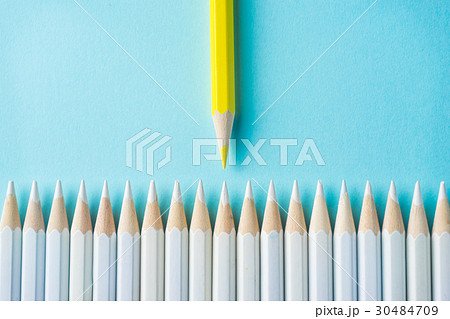 Top view of color pencil on blue paper Top view of color pencil on blue paper 30484709
