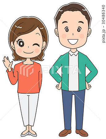 アラフォー夫婦のイラスト 全身 のイラスト素材