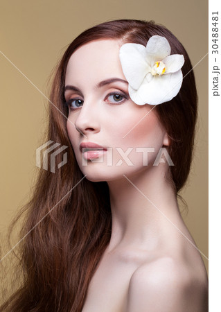 Beautiful girl with long red brown hair Beautiful girl with long red brown hair 30488481