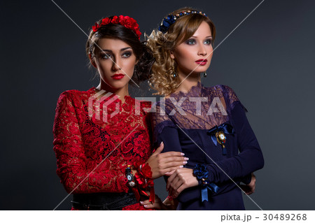 Beautiful girls in lace silk dress 30489268