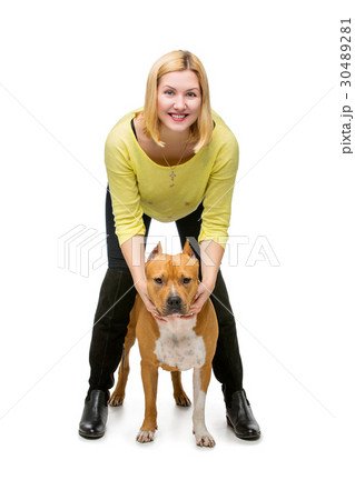 Girl with amstaff dog 30489281