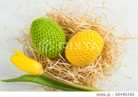Green yellow crocheted easter eggs Green yellow crocheted easter eggs 30490260