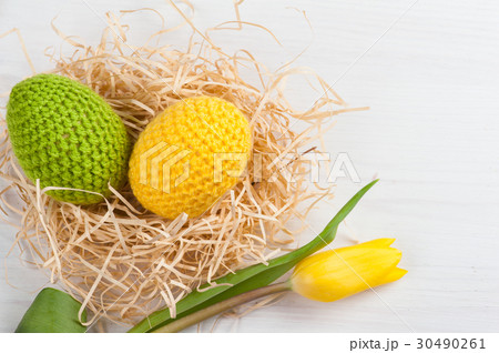 Green yellow crocheted easter eggs Green yellow crocheted easter eggs 30490261