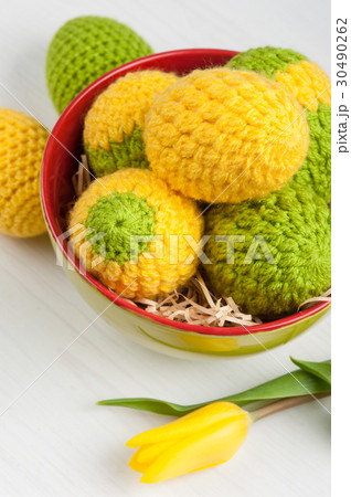 Green yellow crocheted easter eggs Green yellow crocheted easter eggs 30490262