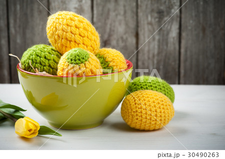 Green yellow crocheted easter eggs Green yellow crocheted easter eggs 30490263