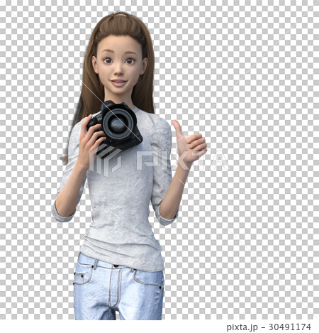 粗牛仔褲時尚女攝影師perming3DCG插圖素材 粗牛仔褲時尚女攝影師perming3DCG插圖素材 30491174