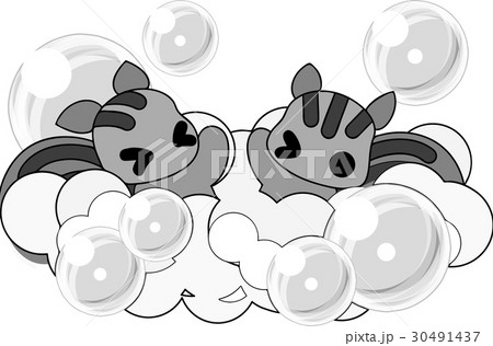 秋の可愛いイラスト リスとお風呂 のイラスト素材