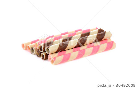 strawberry and chocolate wafer roll on white strawberry and chocolate wafer roll on white 30492009