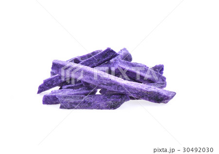 Fried purple potatoes on white background 30492030