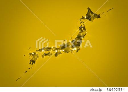 日本地図パワーエネルギー黄色 30492534