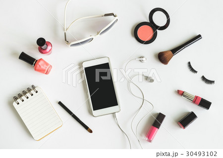 makeup cosmetics with smart phone and notepad 30493102
