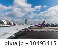 cloud blue sky and plane wing view through 30493415
