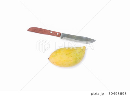 mango and knife on white background 30493693