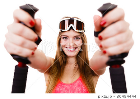 Closeup of female skier. Closeup of female skier. 30494444