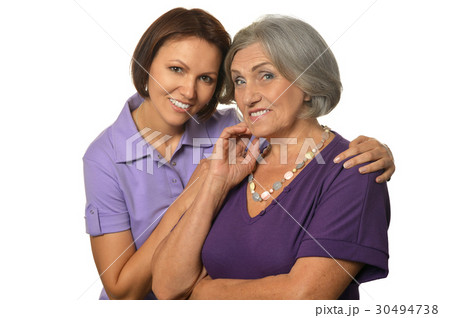 Beautiful elderly mother with an adult daughter 30494738
