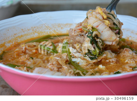 instant noodle sukiyaki soup in bowl instant noodle sukiyaki soup in bowl 30496159