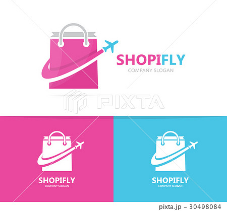 Vector of shop and plane logo combination. Sale 30498084