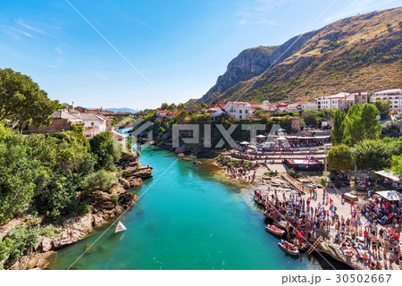 Mostar beach and old town view 30502667