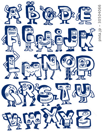 Hand drawn funny monster alphabet.Isolated letters Hand drawn funny monster alphabet.Isolated letters 30504066