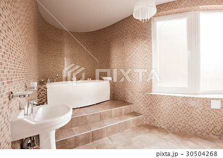 Modern luxury bathroom with bathtub and window 30504268