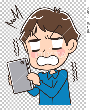 驚く男性とスマホのイラスト素材