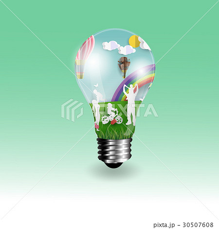 Eco happy family having funconcept paper cut style 30507608