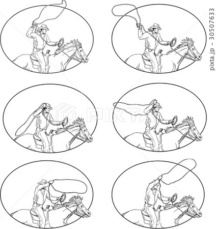 Cowboy Lasso Riding Horse Drawing Collection Set 30507633