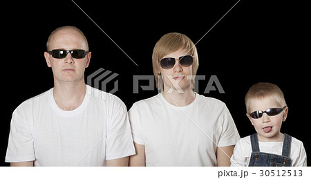 Three blonde males in sunglasses over black 30512513