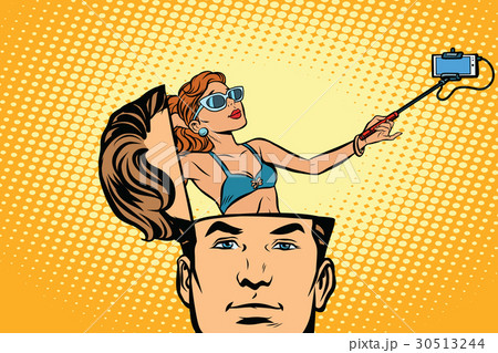 Man with an open head selfie girl, smartphone 30513244