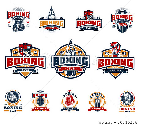 Set boxing badges, stickers isolated on white. 30516258