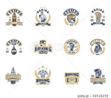 Set boxing badges, stickers isolated on white. Set boxing badges, stickers isolated on white. 30516259