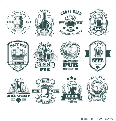 Collection of retro beer emblems, badges, stickers 30516275