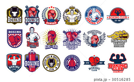 Big set boxing badges, stickers isolated on white. 30516285