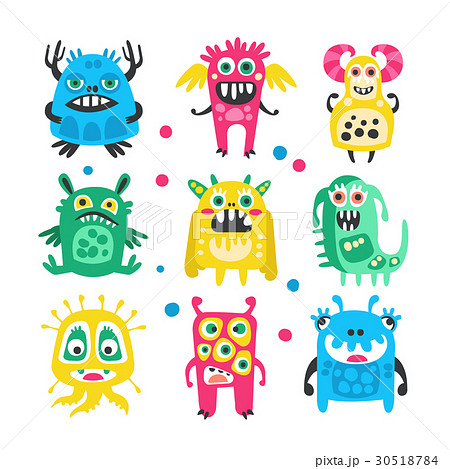 Cartoon Cute Funny Monsters Aliens And Bacteriasのイラスト素材