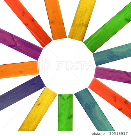 multicolored wooden boards like beams on white 30518957