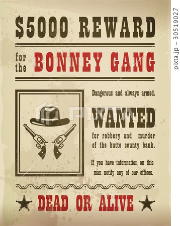 Guns and hat on wanted sign or wild west banner 30519027