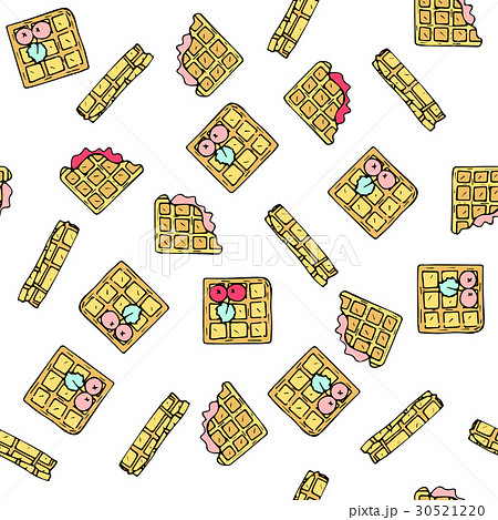 Seamless vector pattern with doodle sweet waffles. 30521220
