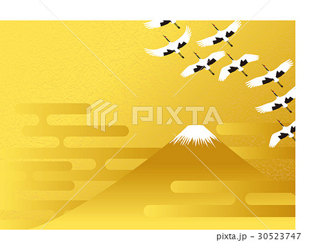 富士山とタンチョウヅル　和柄 30523747