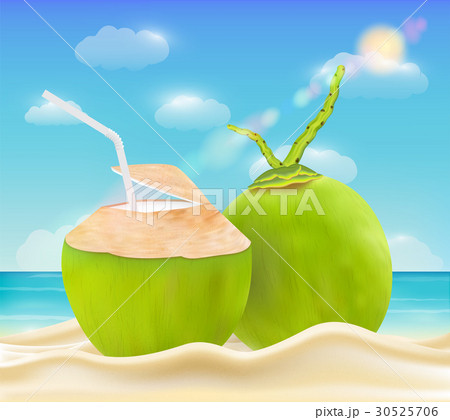 coconut drink on a bright sea sand beach 30525706