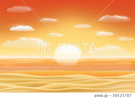 beautiful sunset sea sand beach scene vector 30525707