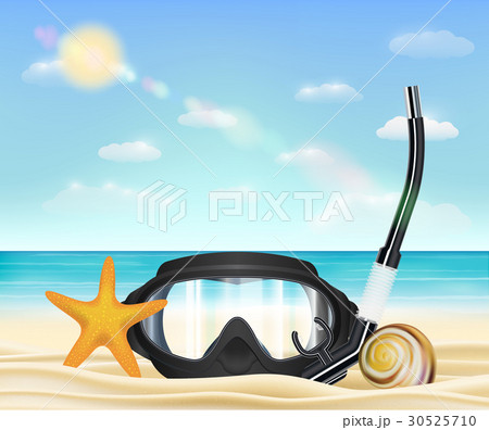 scuba diving mask on a sea sand beach scuba diving mask on a sea sand beach 30525710