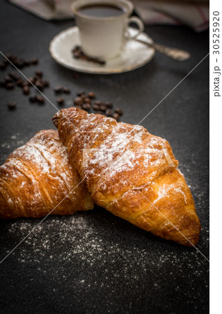 Croissant with sugar and coffee Croissant with sugar and coffee 30525920