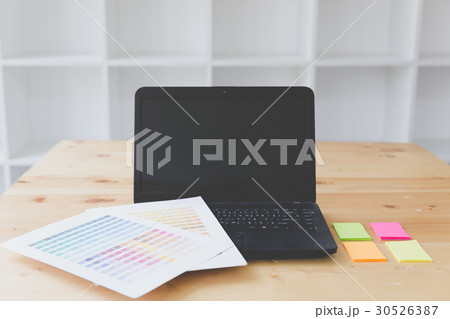 graphic designer desk table with computer 30526387