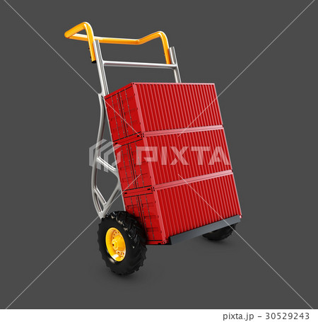 Hand truck and cargo container isolated on black, 30529243