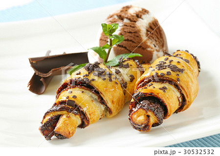 chocolate croissants with ice cream chocolate croissants with ice cream 30532532