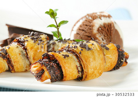 chocolate croissants with ice cream chocolate croissants with ice cream 30532533
