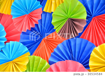 Background of colorful paper fans Background of colorful paper fans 30534584