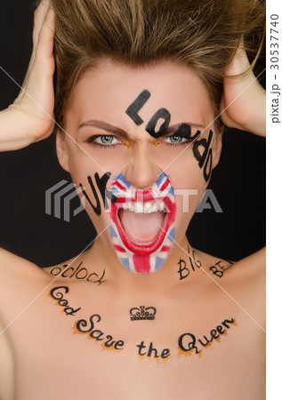 Emotional woman with english face art Emotional woman with english face art 30537740