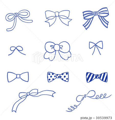 手書きリボン青のイラスト素材