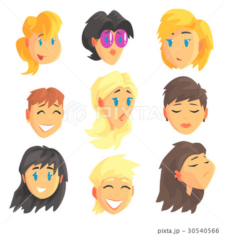 Cartoon avatar female faces with different Cartoon avatar female faces with different 30540566